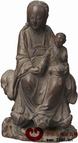 黃花梨圓雕送子觀音像