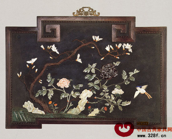 紫檀嵌玉玉堂富貴圖掛屏