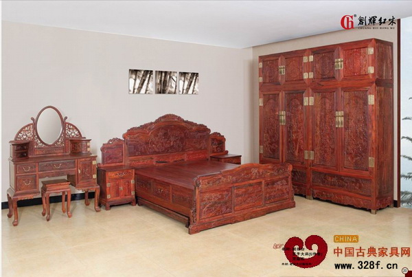 創(chuàng)輝紅木精品--老撾大紅酸枝百子大床