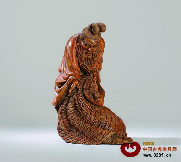 王新明《漁翁》竹木擺件