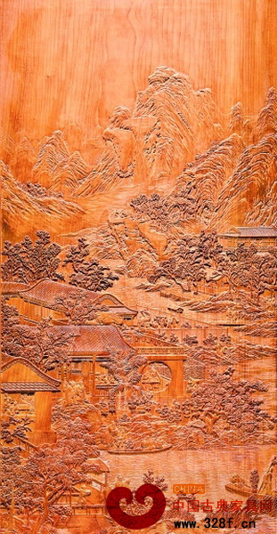 金絲楠薄浮雕《十二月令圖·九月》