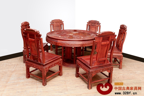 木緣紅木——花鳥雕花圓臺(小葉紅檀)