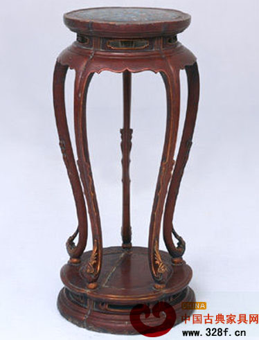 五足三彎腿上下束腰花幾