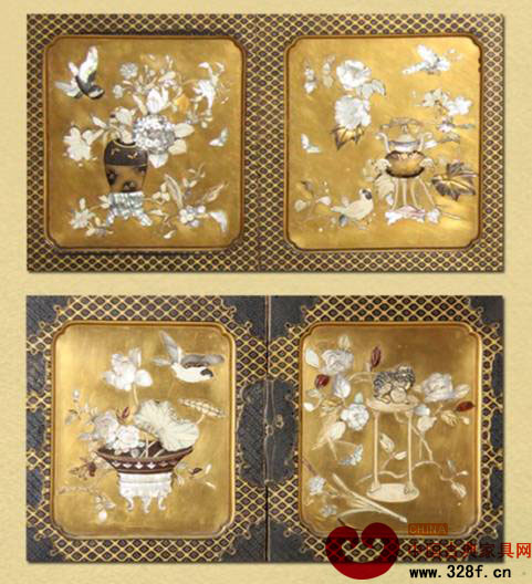 清代髹漆描金鑲嵌百寶格局部圖二