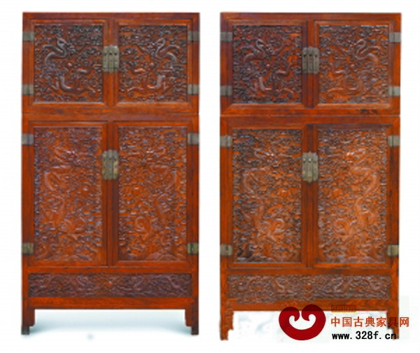 清乾隆,黃花梨云龍紋大四件柜