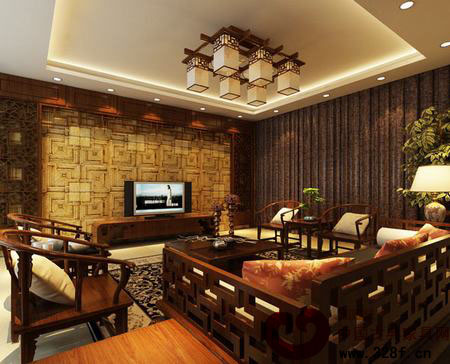 2013簡(jiǎn)單中式客廳電視背景墻效果圖大全