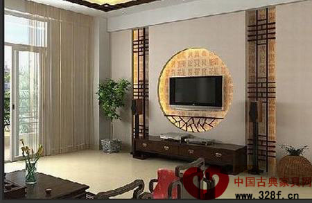 2013簡(jiǎn)單中式客廳電視背景墻效果圖大全