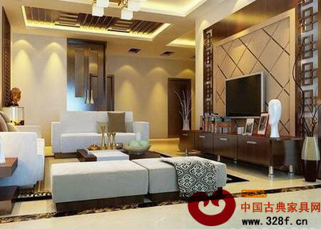 2013簡(jiǎn)單中式客廳電視背景墻效果圖大全