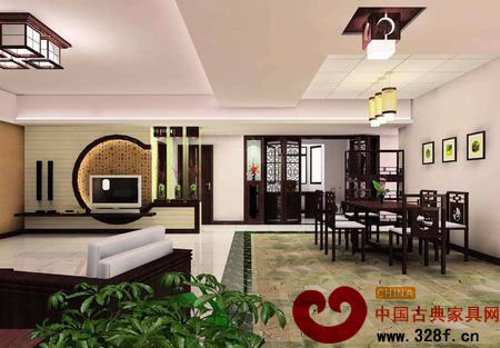 2013簡(jiǎn)單中式客廳電視背景墻效果圖大全