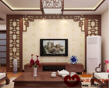 2013簡(jiǎn)單中式客廳電視背景墻效果圖大全