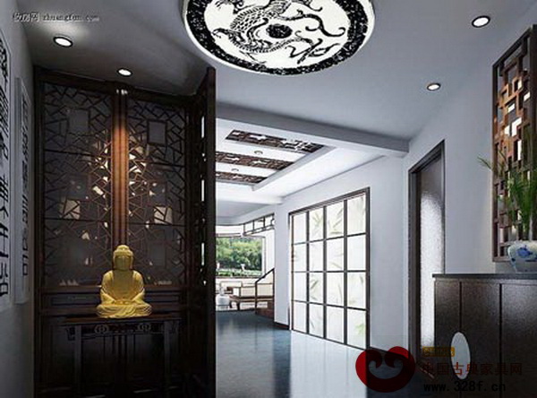 中式裝修樣板間：深色實(shí)木處理