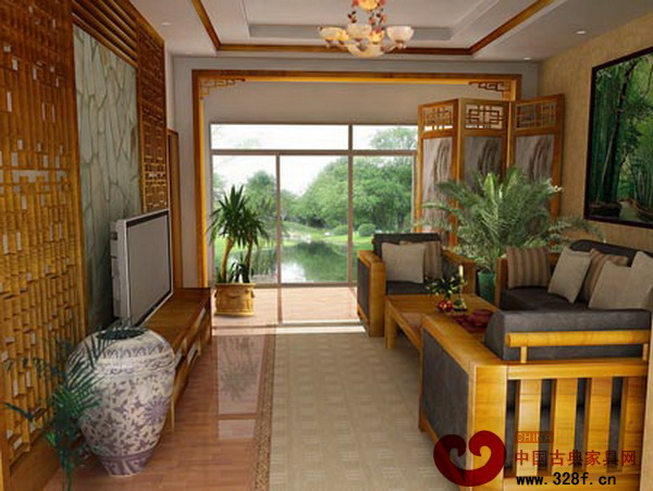 中式裝修樣板間：實(shí)木原色，光線充足