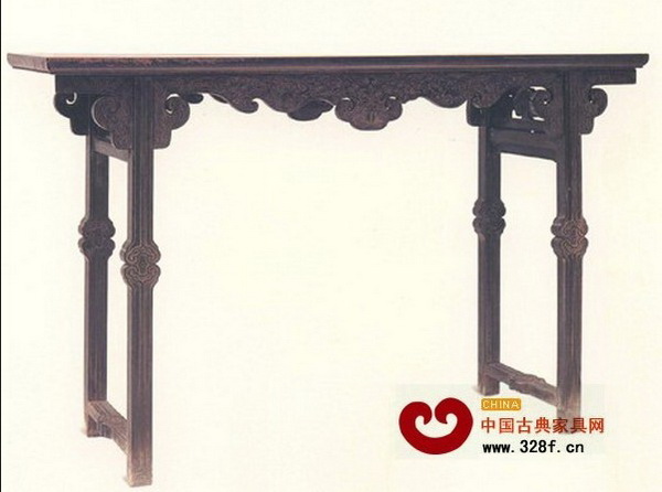 紫檀夾頭榫雕花小平頭案