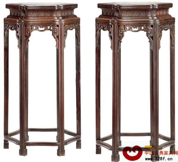 紅木鑲石面香幾（一對）