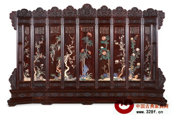 區(qū)氏臻品獲獎作品——《小葉紫檀嵌百寶花卉九扇地座屏》