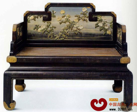 紫檀嵌牙菊花紋寶座