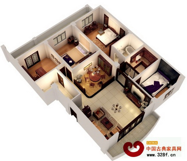 御典紅木家具裝飾俯瞰圖