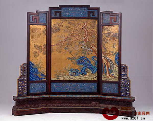 紫檀邊座鏨胎琺瑯四友圖寶座屏風