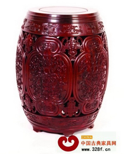 紫檀清式滿雕鼓凳