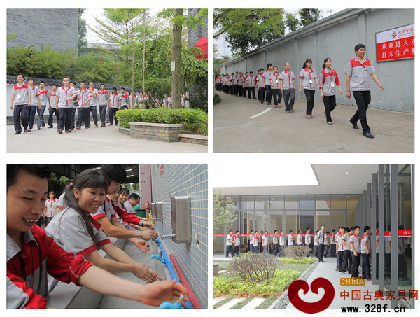 秩序井然的永華家具隊(duì)伍走向新餐廳就餐