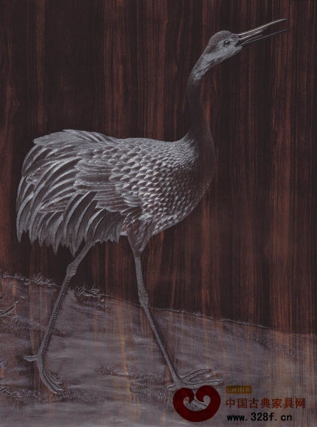 永琦紫檀雕刻作品《鶴望圖》局部