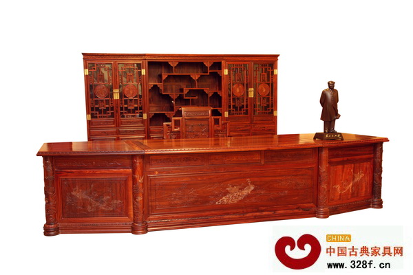 木緣紅木——小葉紅檀花鳥三合一書柜和3.89米辦公臺(tái)