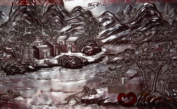 圖四_寶座正中靠背圍子上的山水人物圖案