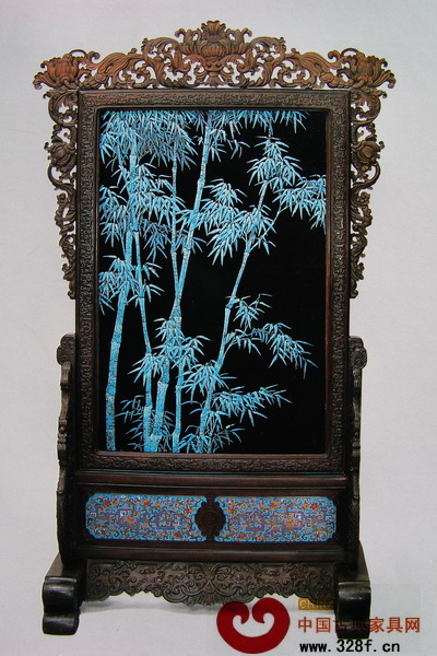 圖八_清中期紫檀邊座點(diǎn)翠竹插屏