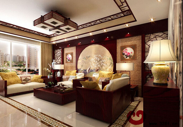 中式風格別墅客廳裝修效果圖