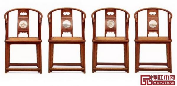 清早期黃花梨鑲大理石圈椅四只以2702.5萬元成交 清早期黃花梨鑲大理石圈椅四只以2702.5萬元成交