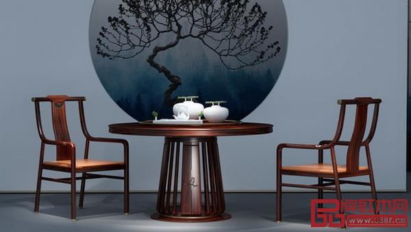 興成紅木闊葉黃檀新古典新品《如園圓臺》在第四屆東陽紅博會上榮獲金獎
