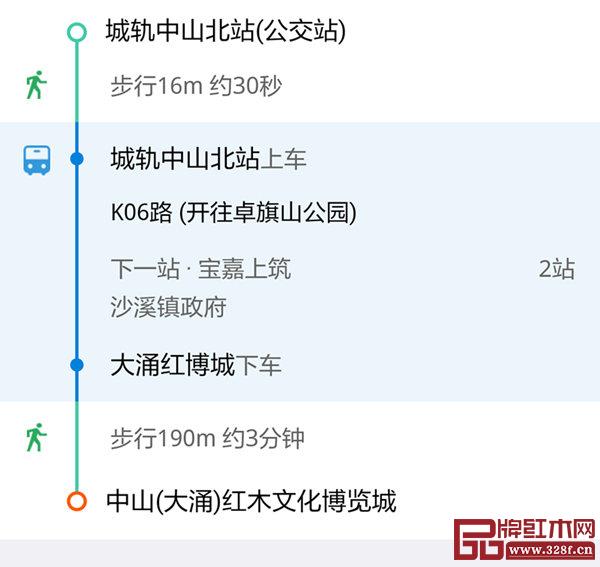 城軌中山北站到紅博城最短公交路線圖