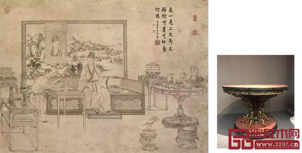 出現(xiàn)在乾隆《是一是二圖》的朱漆描金花卉紋葵花式桌