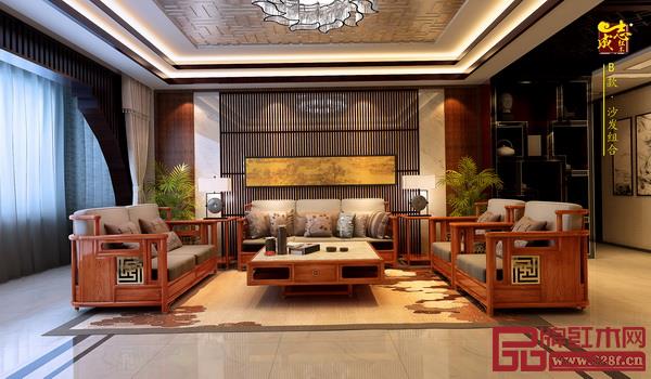  志成紅木·耕梨《萬福沙發(fā)組合》