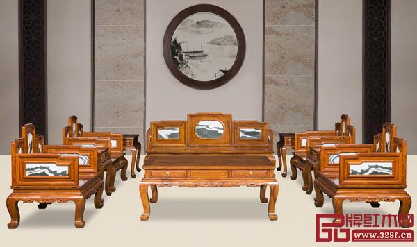 中山市寶御堂紅木家具藝術(shù)館 名稱：《五屏式嵌云石套裝》