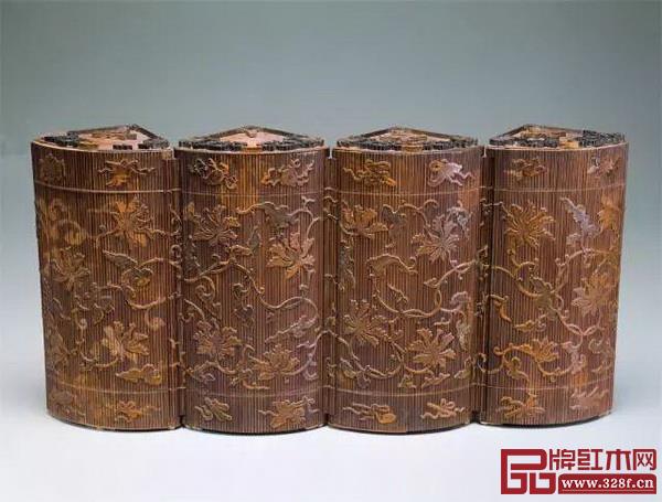 竹絲纏枝番蓮多寶閣圓盒 竹絲纏枝番蓮多寶閣圓盒