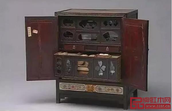 紫檀嵌彩瓷博古圖小柜 紫檀嵌彩瓷博古圖小柜