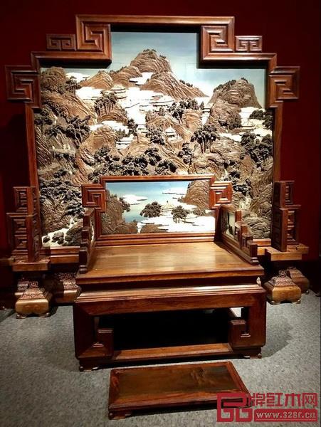 黃花梨嵌鸂鶒(xī chì)木染牙山水圖寶座 黃花梨嵌鸂鶒(xī chì)木染牙山水圖寶座