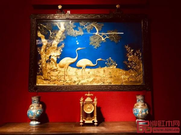 紫檀嵌銅鍍金瑞鶴圖掛屏 紫檀嵌銅鍍金瑞鶴圖掛屏