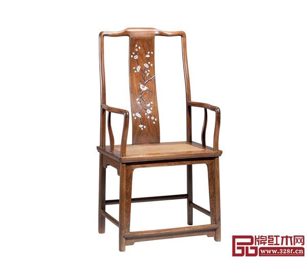 黃花梨嵌螺鈿喜鵲石榴紋南官帽椅 黃花梨嵌螺鈿喜鵲石榴紋南官帽椅