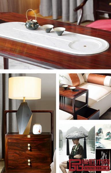 東成紅木“文宋”通過黑色與白色搭配體現(xiàn)出極簡(jiǎn)的中式韻味，表現(xiàn)出東方的包容