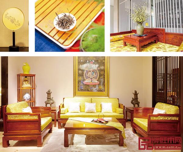 古人將黃色視作尊貴之色，戴為紅木在家居配色中使用黃色更能夠散發(fā)出東方意韻