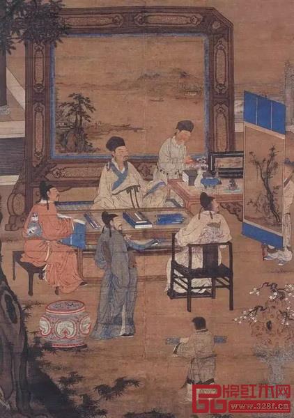  明?杜堇 《十八學(xué)士圖屏》中的文人與家具