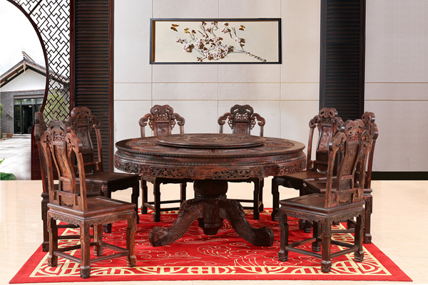 明清古典家具——富寶軒紅木交趾黃檀《四季花圓臺(tái)》