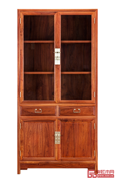 南枝紅《緬甸花梨素面玻璃書柜》 南枝紅《緬甸花梨素面玻璃書柜》
