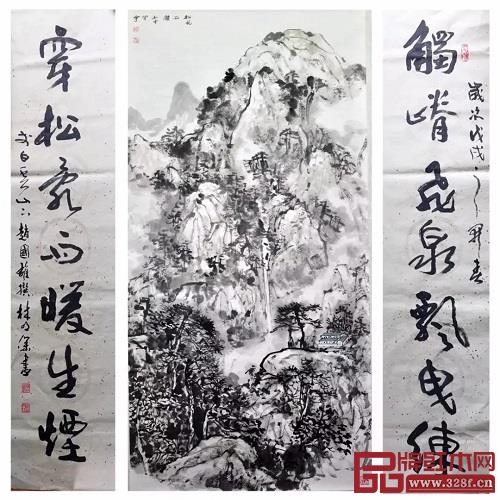 陳開宇《松風(fēng)石漱》 趙國雄撰聯(lián) 林明深書 陳開宇《松風(fēng)石漱》 趙國雄撰聯(lián) 林明深書