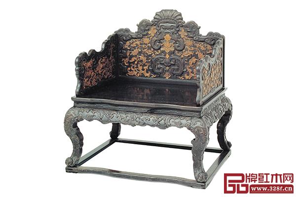 清乾隆 紫檀嵌黃楊螭龍紋寶座