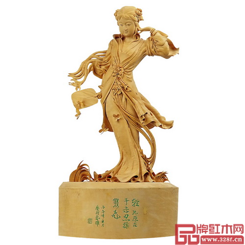 林慶財木雕作品——黃楊木雕《撲蝶》，該作品于2000年被收藏于福建省工藝美術(shù)珍品館