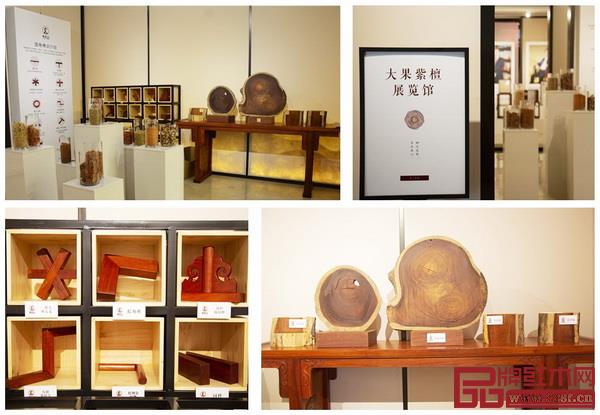 中國(guó)國(guó)壽紅木家居文化藝術(shù)館內(nèi)策劃的大果紫檀展覽館展示了木材的多種形態(tài)