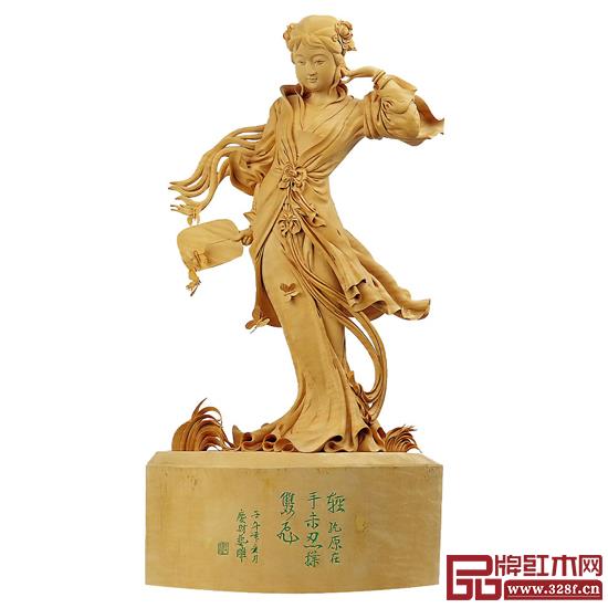 林慶財大師木雕作品——黃楊木雕《撲蝶》